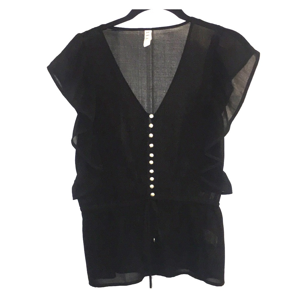 Black sheer ruffle blouse